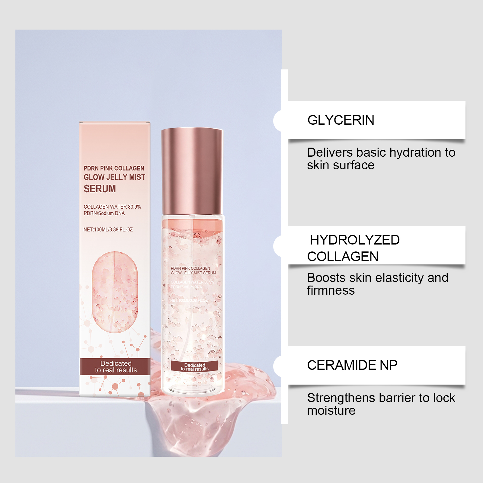 Pink Hydrating Jelly Essence Moist Cool Non Sticky Bright Soft Skin Facial Care Liquid Deep Nourish Smooth Glow