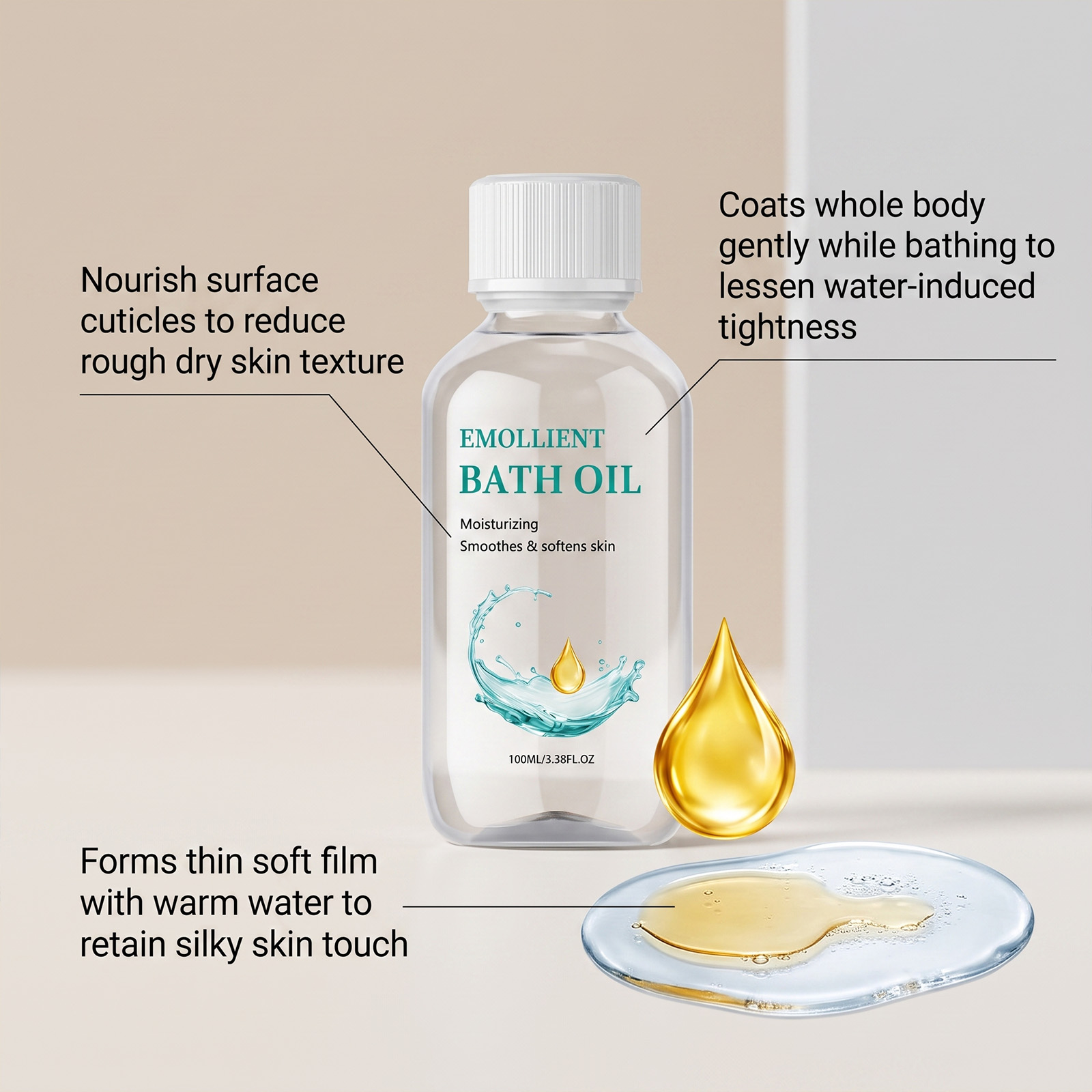Moisturizing Bath Oil Smooth Delicate Fresh Herbal Scent Rinse Easily No Residue Skin Friendly Whole Body Care