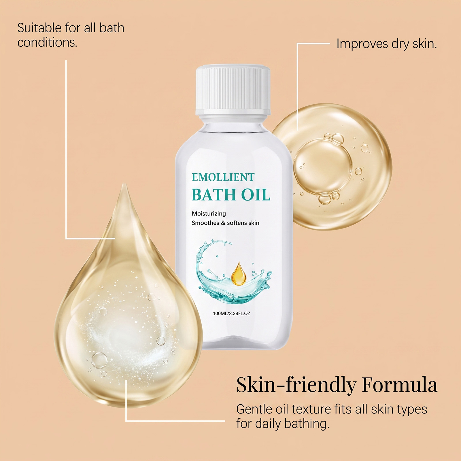 Moisturizing Bath Oil Smooth Delicate Fresh Herbal Scent Rinse Easily No Residue Skin Friendly Whole Body Care