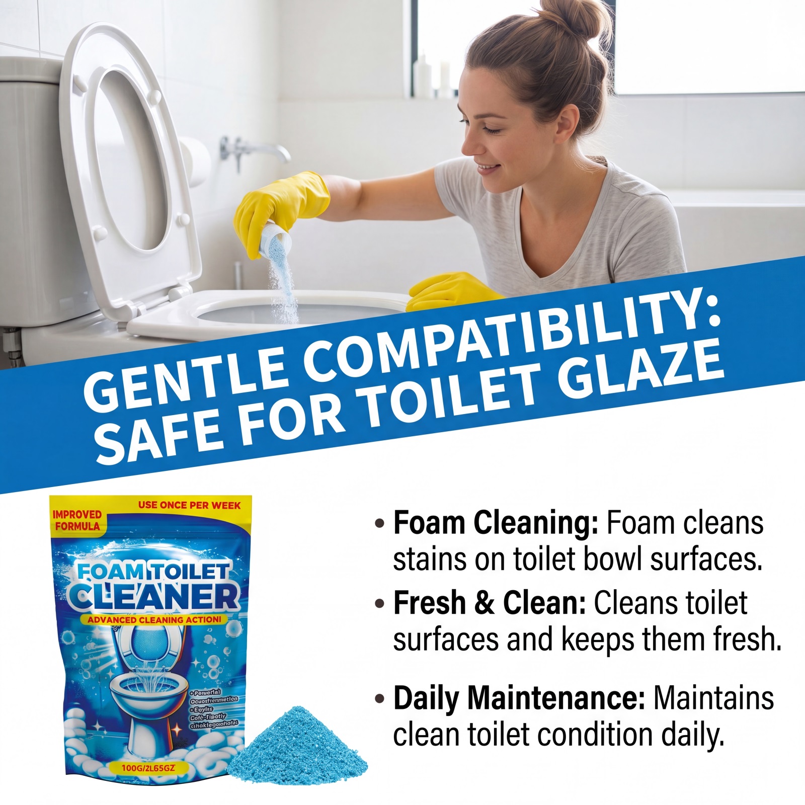 Toilet Cleaning Powder Mild Formula Easily Dissolves Protect Ceramic Glaze Remove Odors Strip Stubborn Stains