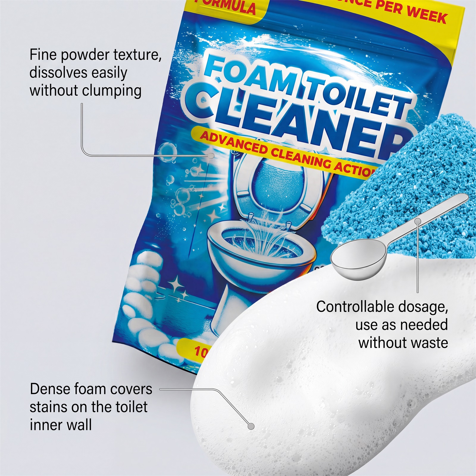 Toilet Cleaning Powder Mild Formula Easily Dissolves Protect Ceramic Glaze Remove Odors Strip Stubborn Stains