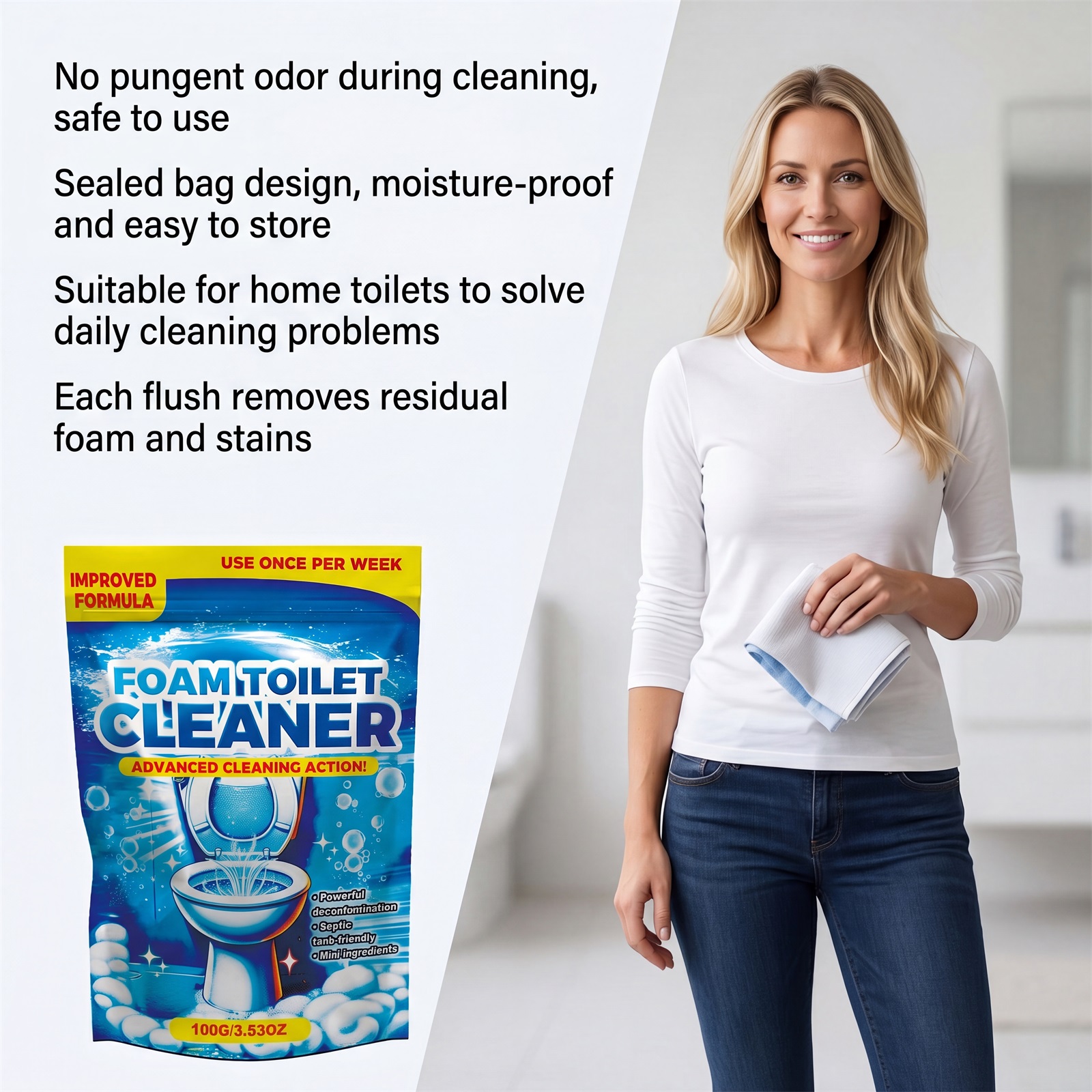 Toilet Cleaning Powder Mild Formula Easily Dissolves Protect Ceramic Glaze Remove Odors Strip Stubborn Stains