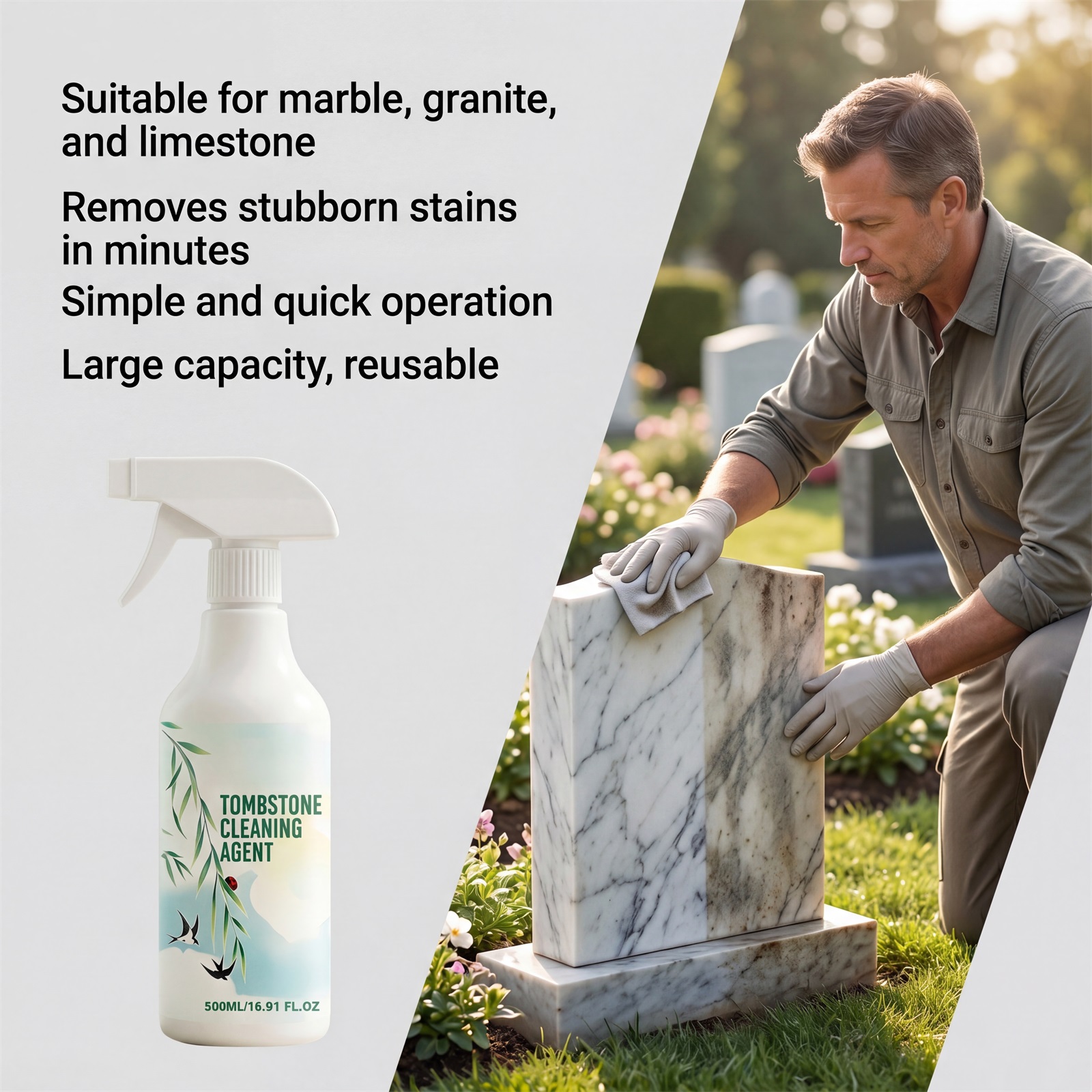 Monument Cleaning Spray Mild Stain Remover Renovate Brighten Purify Maintain Stone Surfaces