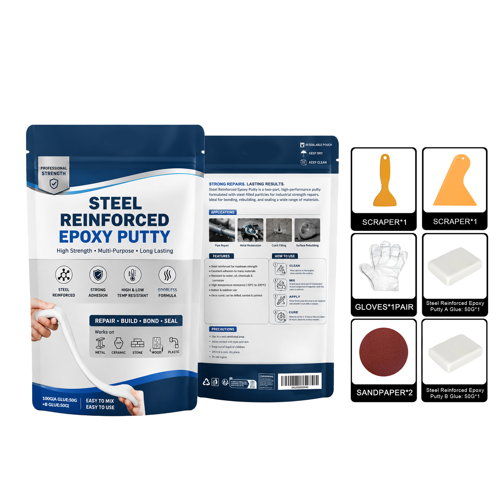 Multipurpose Repair Ab Glue Strong Adhesive Wear Resistant Fix For Home Floor Metal Crack Damaged Surfaces