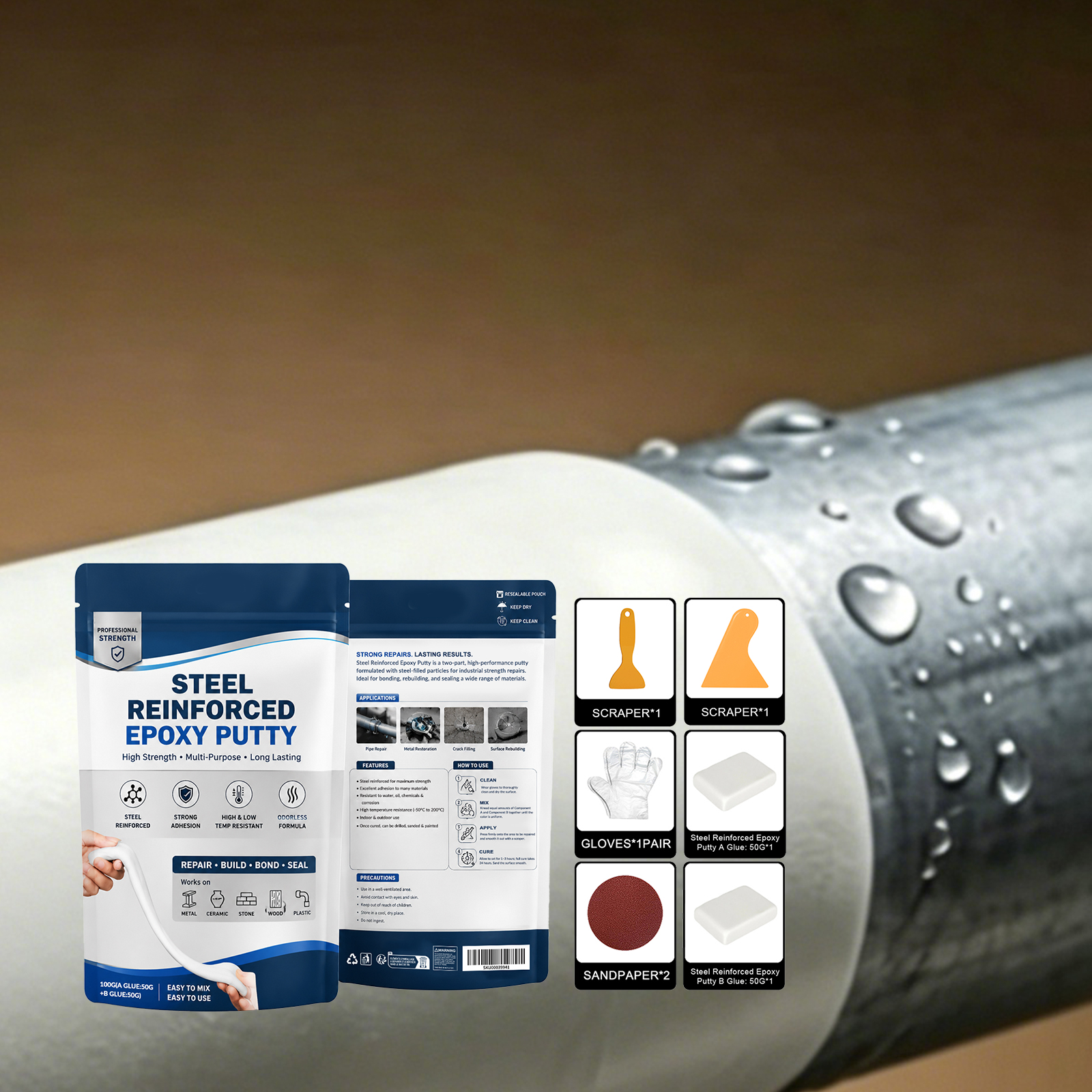 Multipurpose Repair Ab Glue Strong Adhesive Wear Resistant Fix For Home Floor Metal Crack Damaged Surfaces