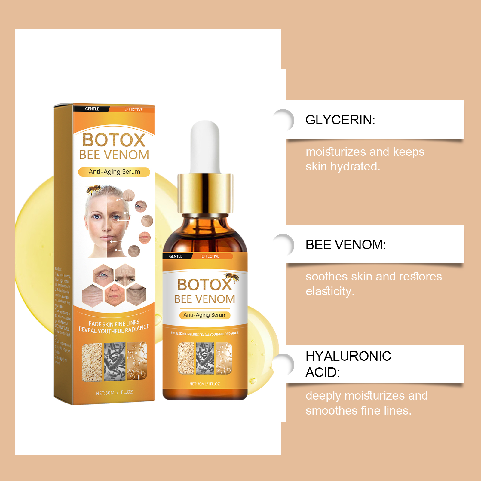 Bee Venom Essence Liquid Hydrating Moisturizing Firming Smoothing Facial Skin Care Product
