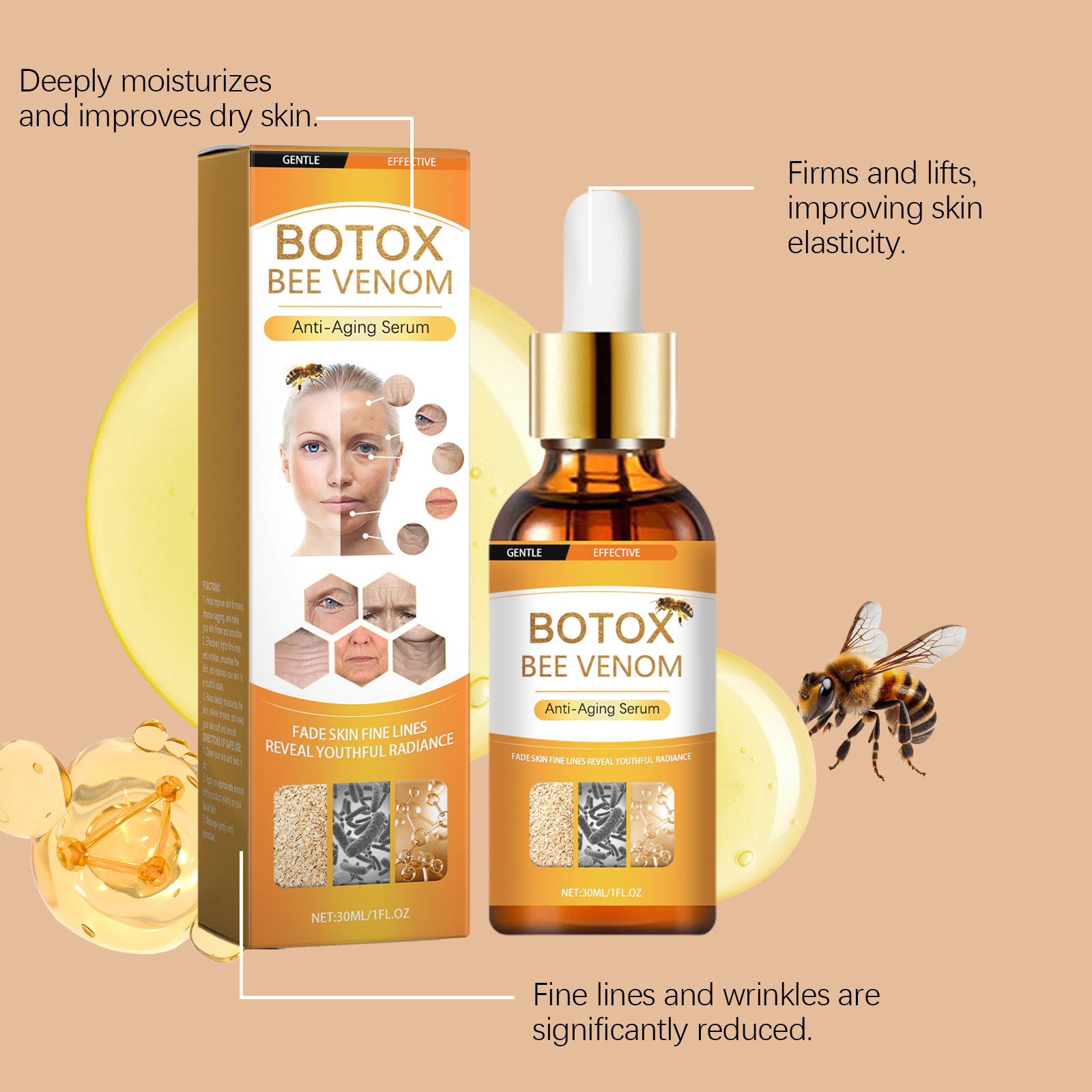 Bee Venom Essence Liquid Hydrating Moisturizing Firming Smoothing Facial Skin Care Product