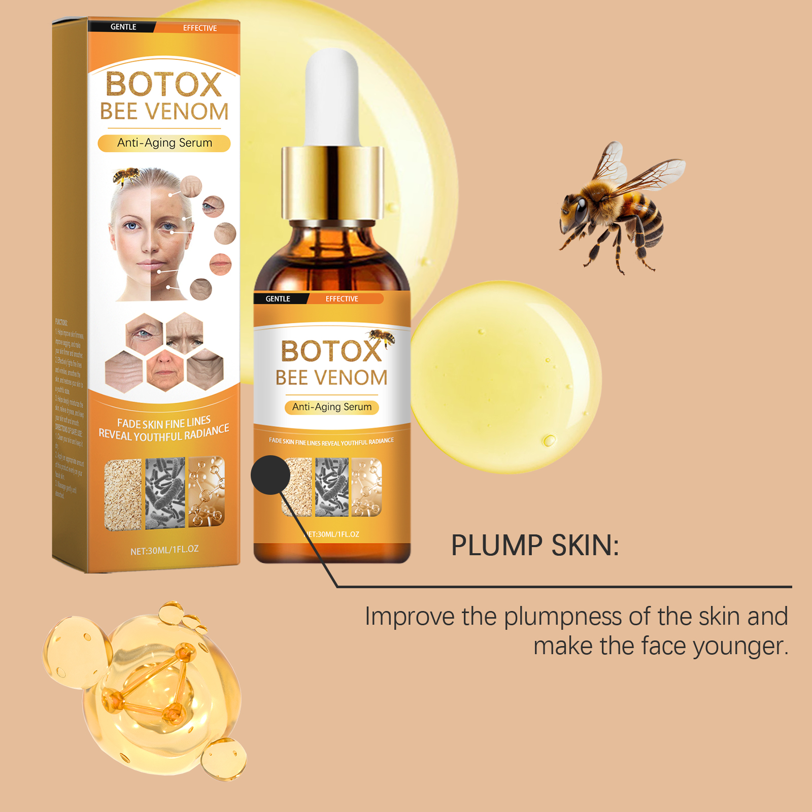 Bee Venom Essence Liquid Hydrating Moisturizing Firming Smoothing Facial Skin Care Product