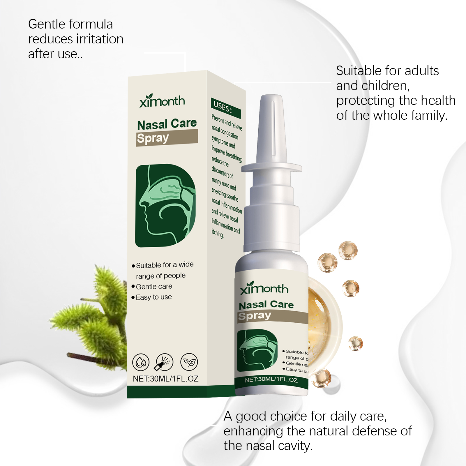 Nasal Care Spray Using Xanthium Plant Extract For Nasal Congestion Cleansing Moisturizing Care