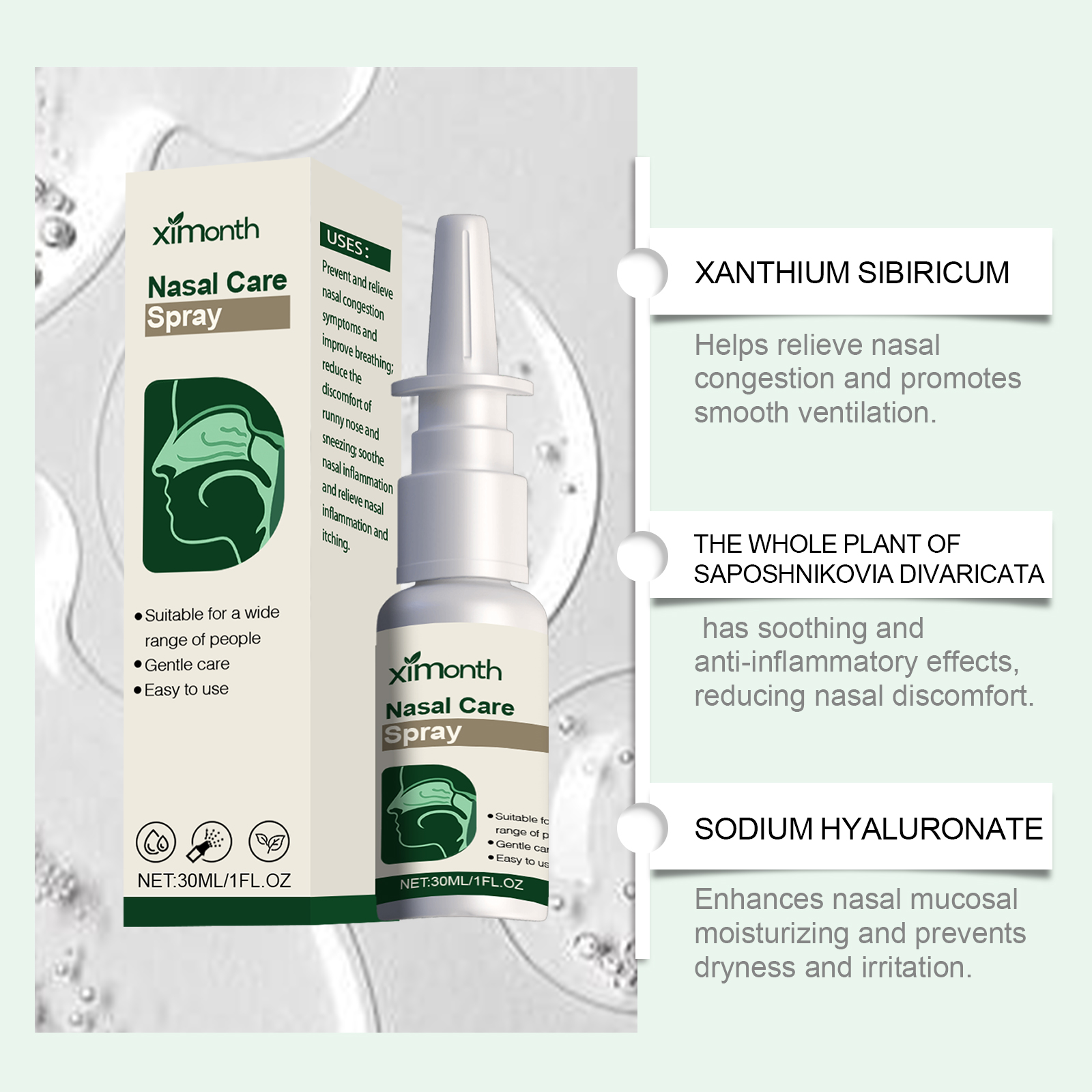 Nasal Care Spray Using Xanthium Plant Extract For Nasal Congestion Cleansing Moisturizing Care