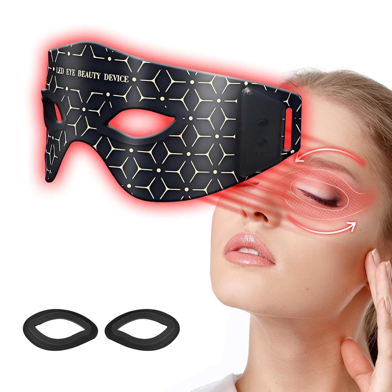 (Black) Red Light Therapy for Eyes Under-Eye Red Light Eye Mask LED Eye Mask Light Care Device for Eye Area Relaxation