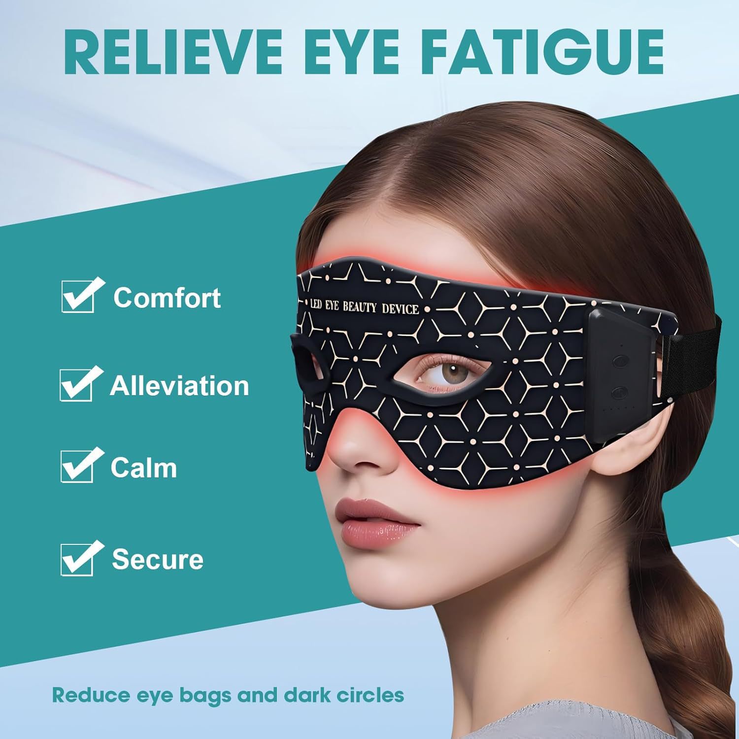 (Black) Red Light Therapy for Eyes Under-Eye Red Light Eye Mask LED Eye Mask Light Care Device for Eye Area Relaxation