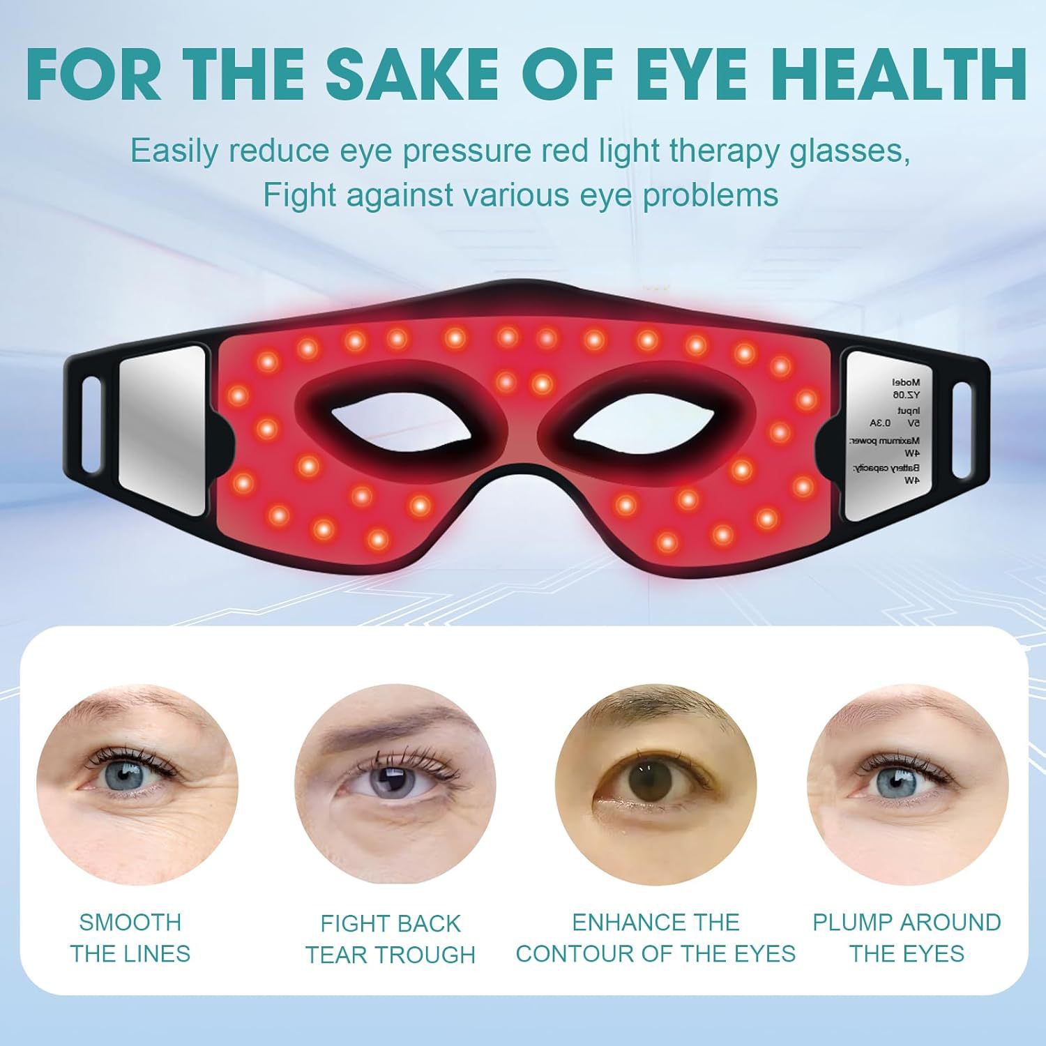 (Black) Red Light Therapy for Eyes Under-Eye Red Light Eye Mask LED Eye Mask Light Care Device for Eye Area Relaxation