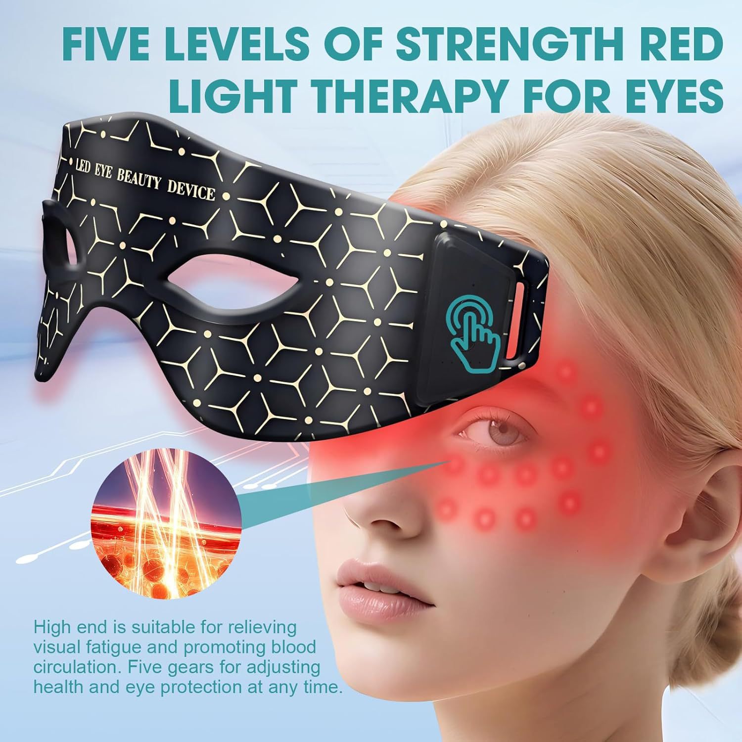 (Black) Red Light Therapy for Eyes Under-Eye Red Light Eye Mask LED Eye Mask Light Care Device for Eye Area Relaxation