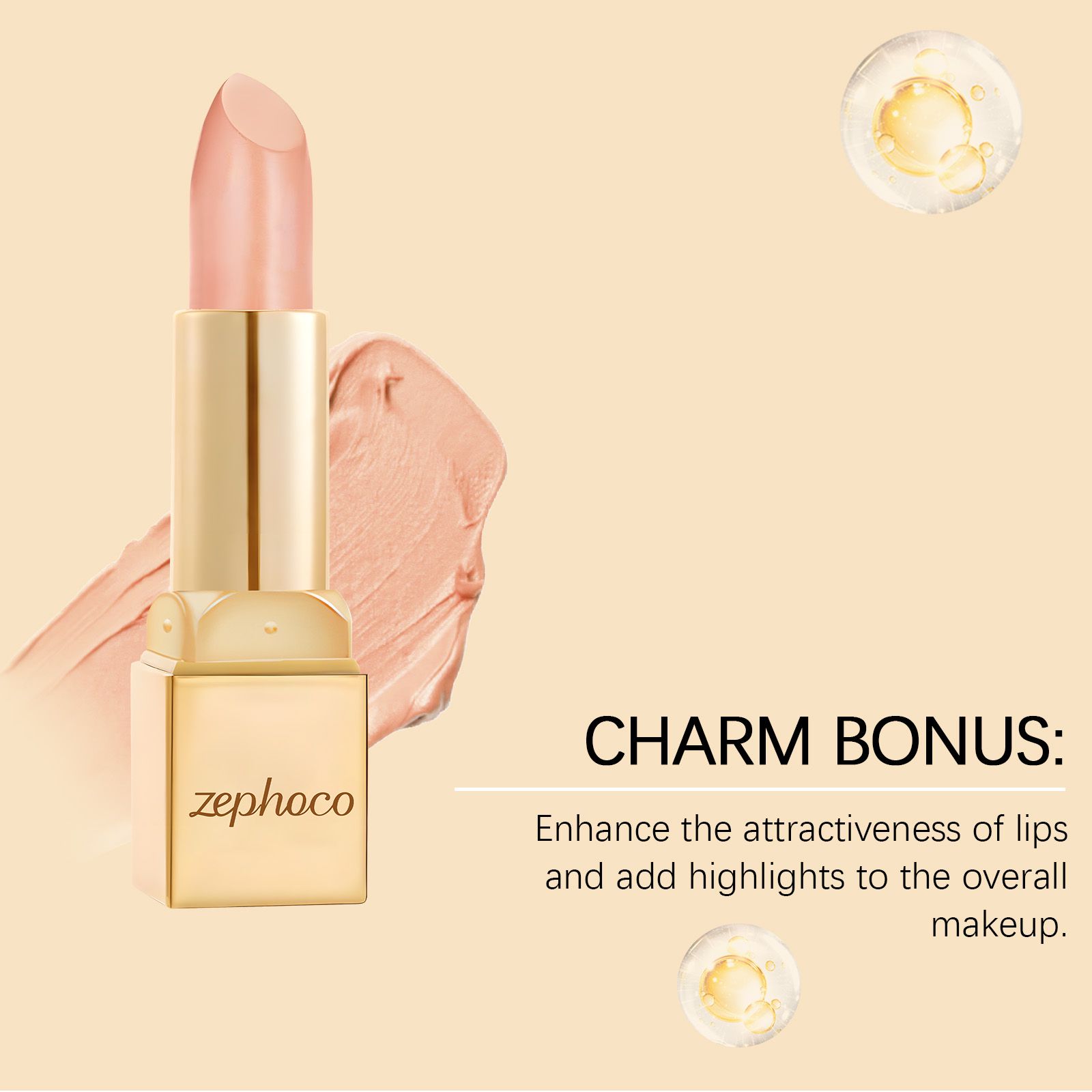 Metallic Cream Lipstick Light Apricot Hydrating Shiny Finish For Daily Lip Makeup