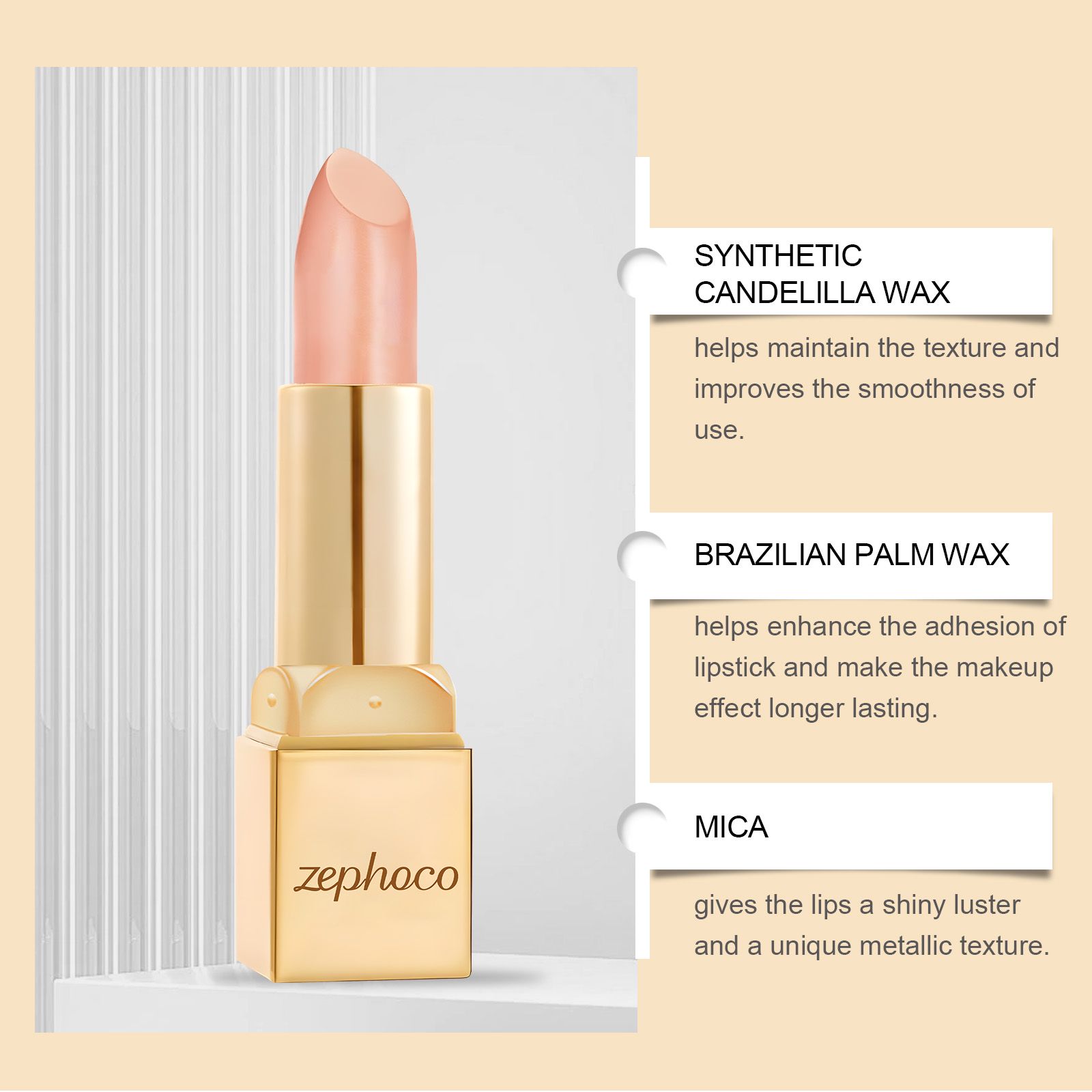 Metallic Cream Lipstick Light Apricot Hydrating Shiny Finish For Daily Lip Makeup