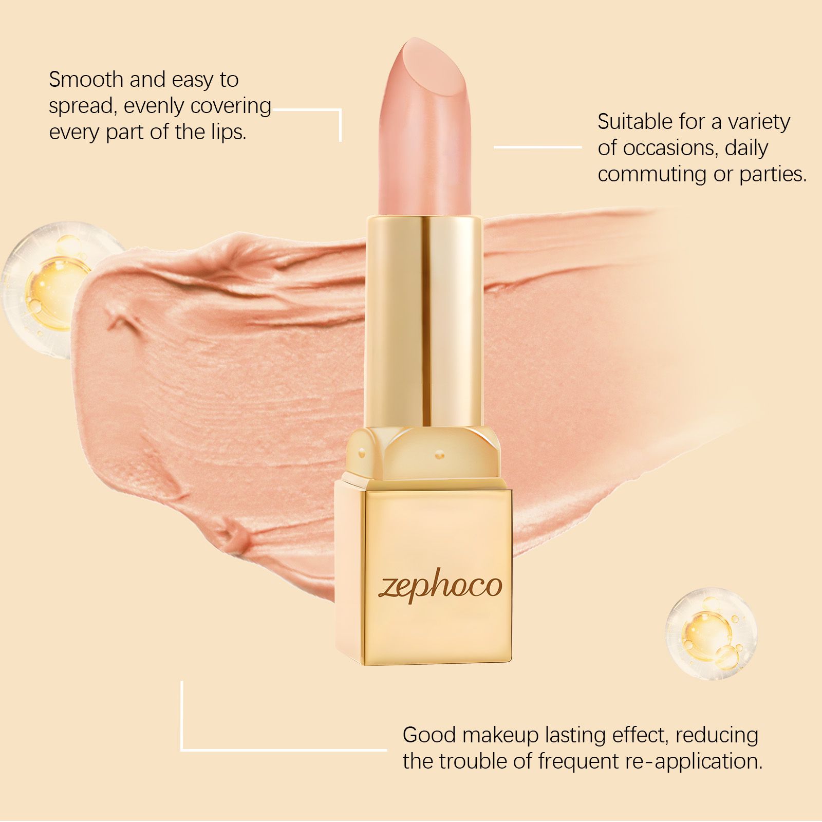 Metallic Cream Lipstick Light Apricot Hydrating Shiny Finish For Daily Lip Makeup