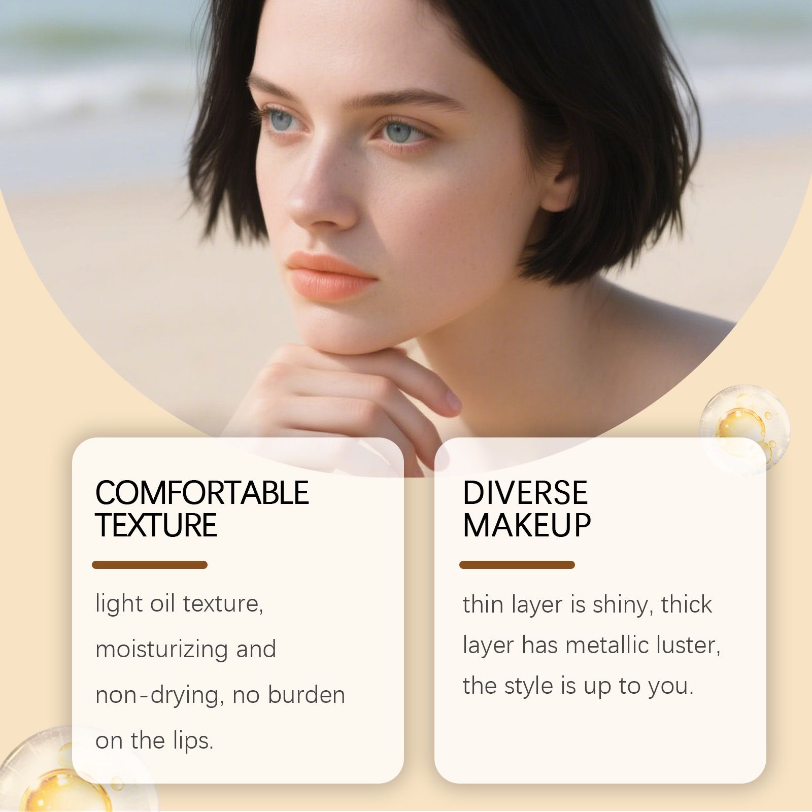 Metallic Cream Lipstick Light Apricot Hydrating Shiny Finish For Daily Lip Makeup