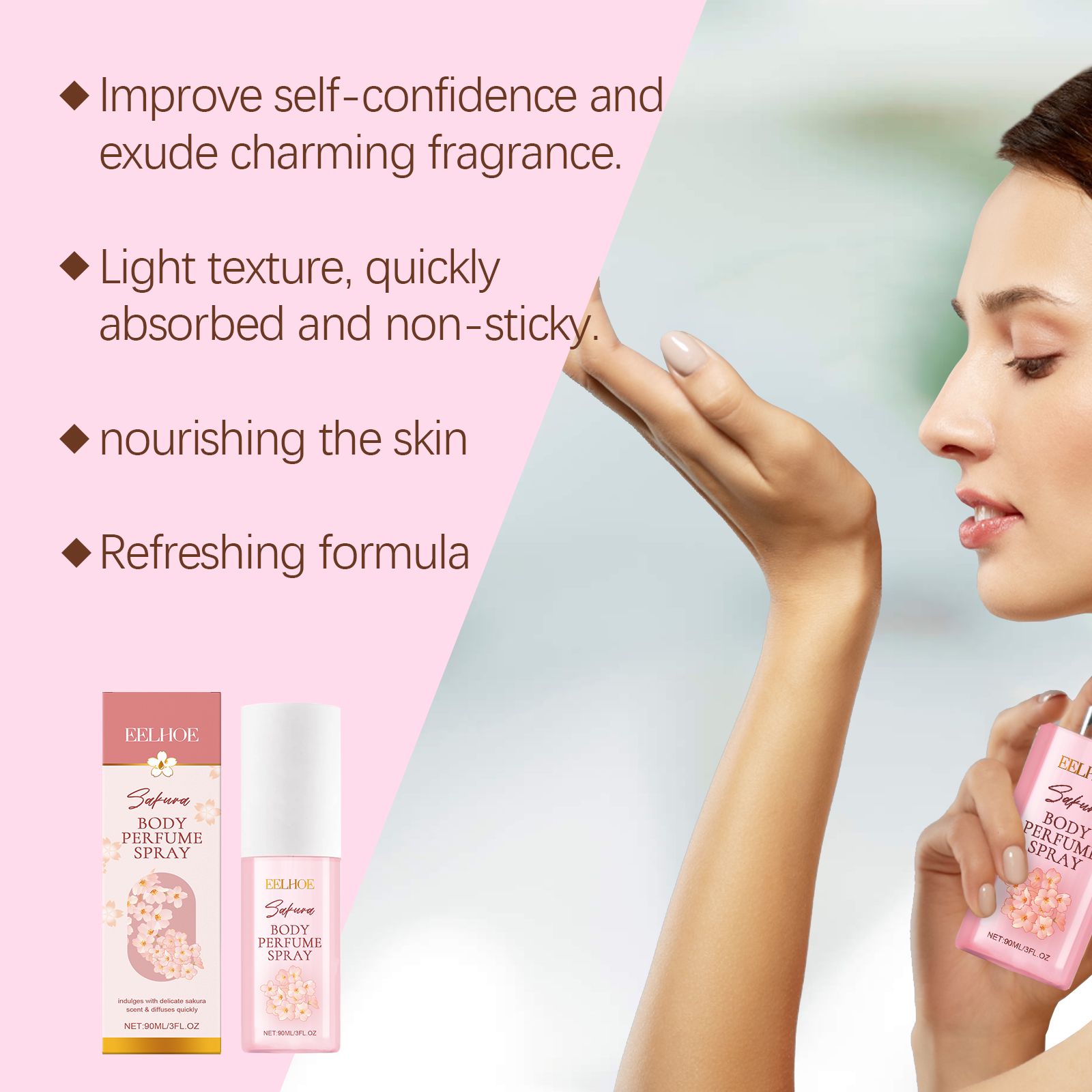 Cherry Blossom Body Perfume Spray Hydrating Fresh Long Lasting Portable For Daily Use