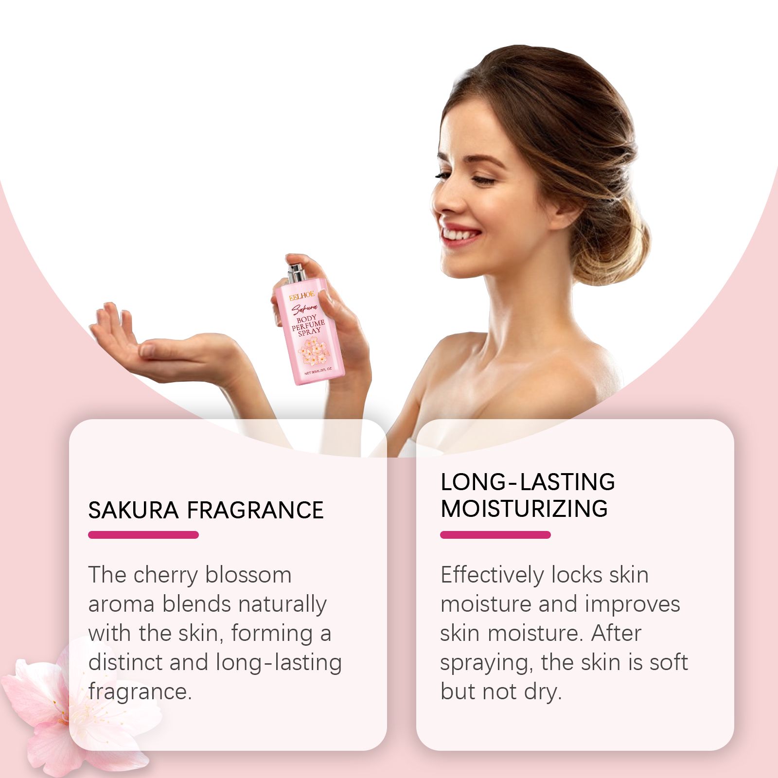 Cherry Blossom Body Perfume Spray Hydrating Fresh Long Lasting Portable For Daily Use