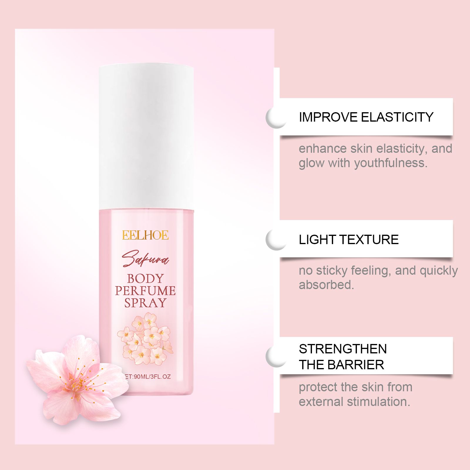Cherry Blossom Body Perfume Spray Hydrating Fresh Long Lasting Portable For Daily Use