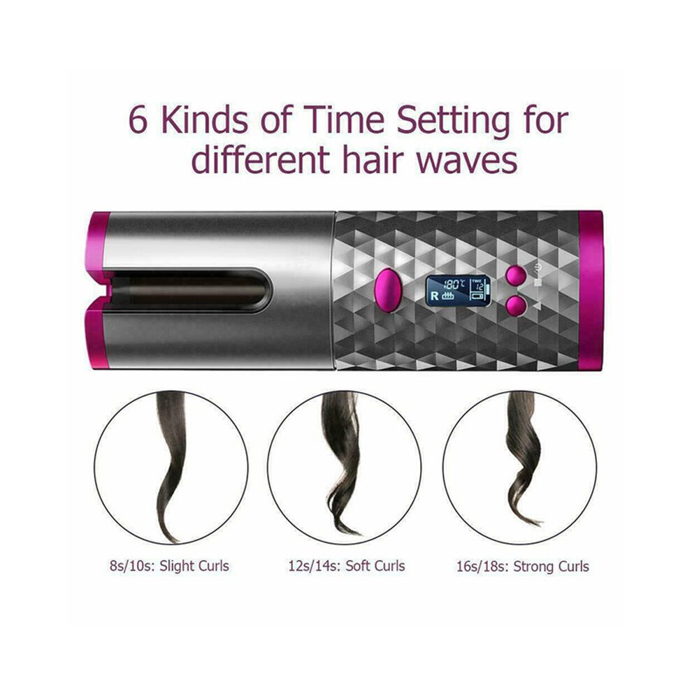 ((Rose-gold Electric Auto Rotating)) Cordless Automatic Hair Curler | Portable Curling T