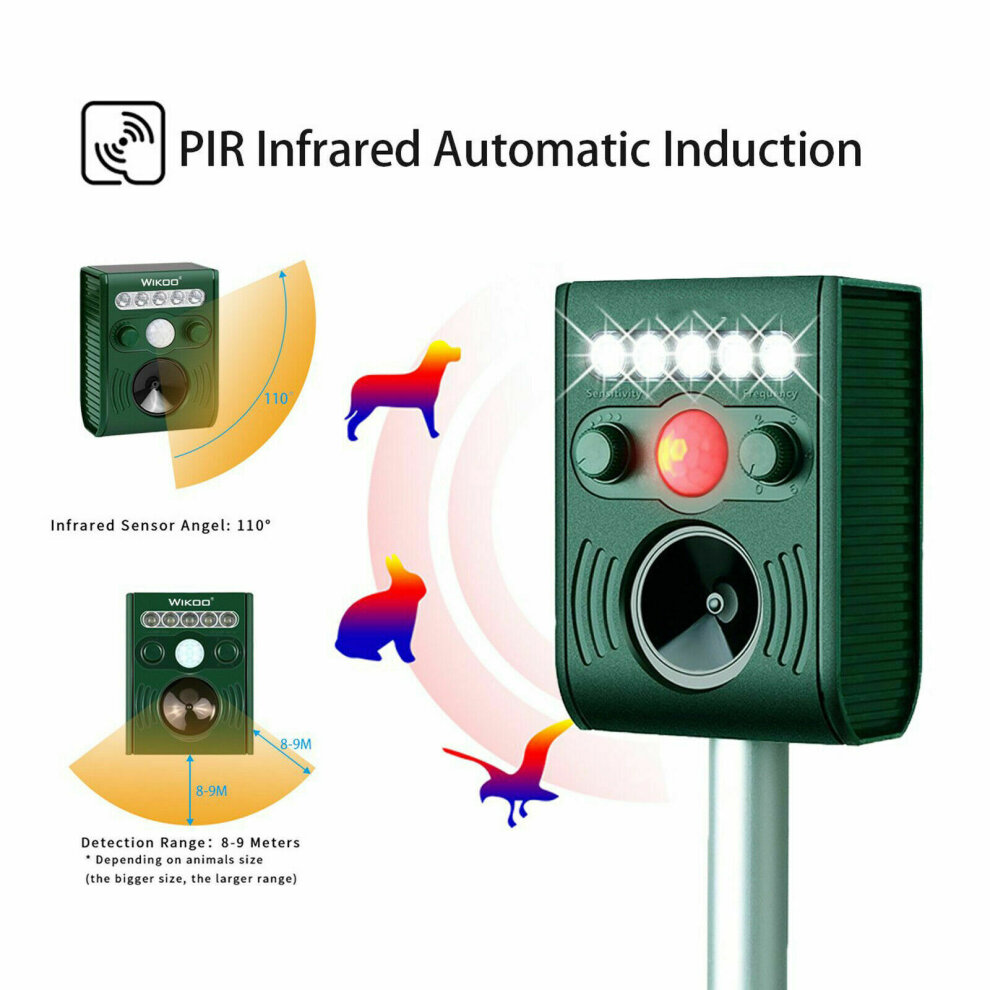 Solar Powered Ultrasonic Outdoor Pest Animal Repeller Activated Repellent