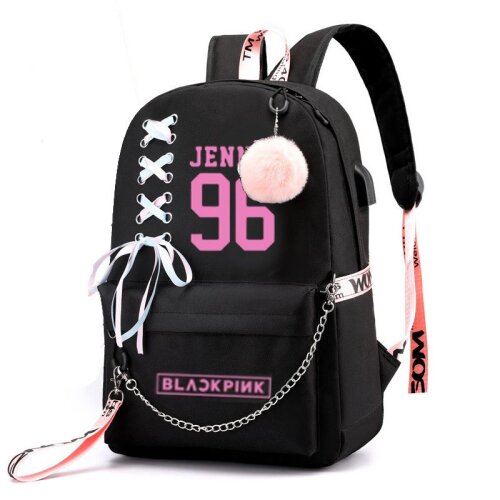 (Jennie) KPOP BlackPink Girl's Backpack USB Laptop Bags