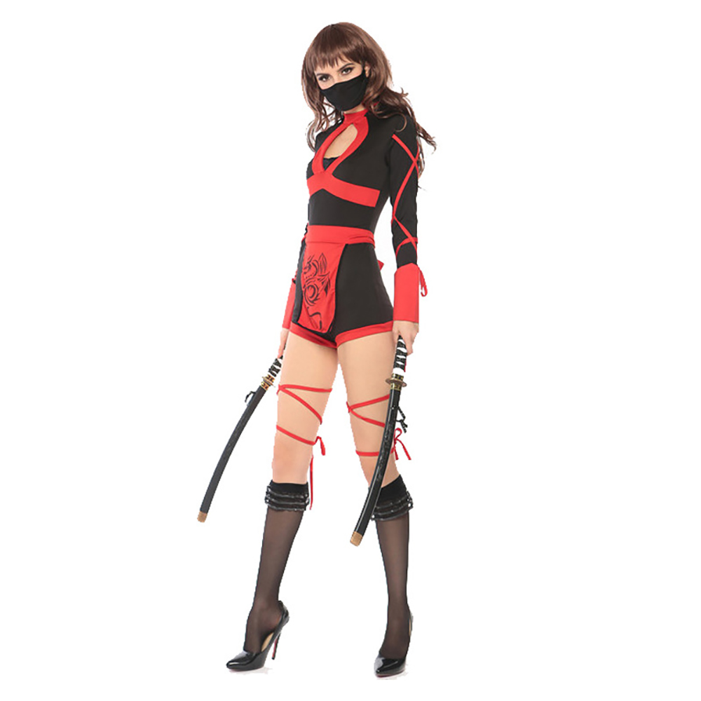 (M) Ninja Cosplay Anime Halloween Costume for Women Adult Sexy Suit Superhero Ninja Costume Jumpsuits Lady Fitness Dress