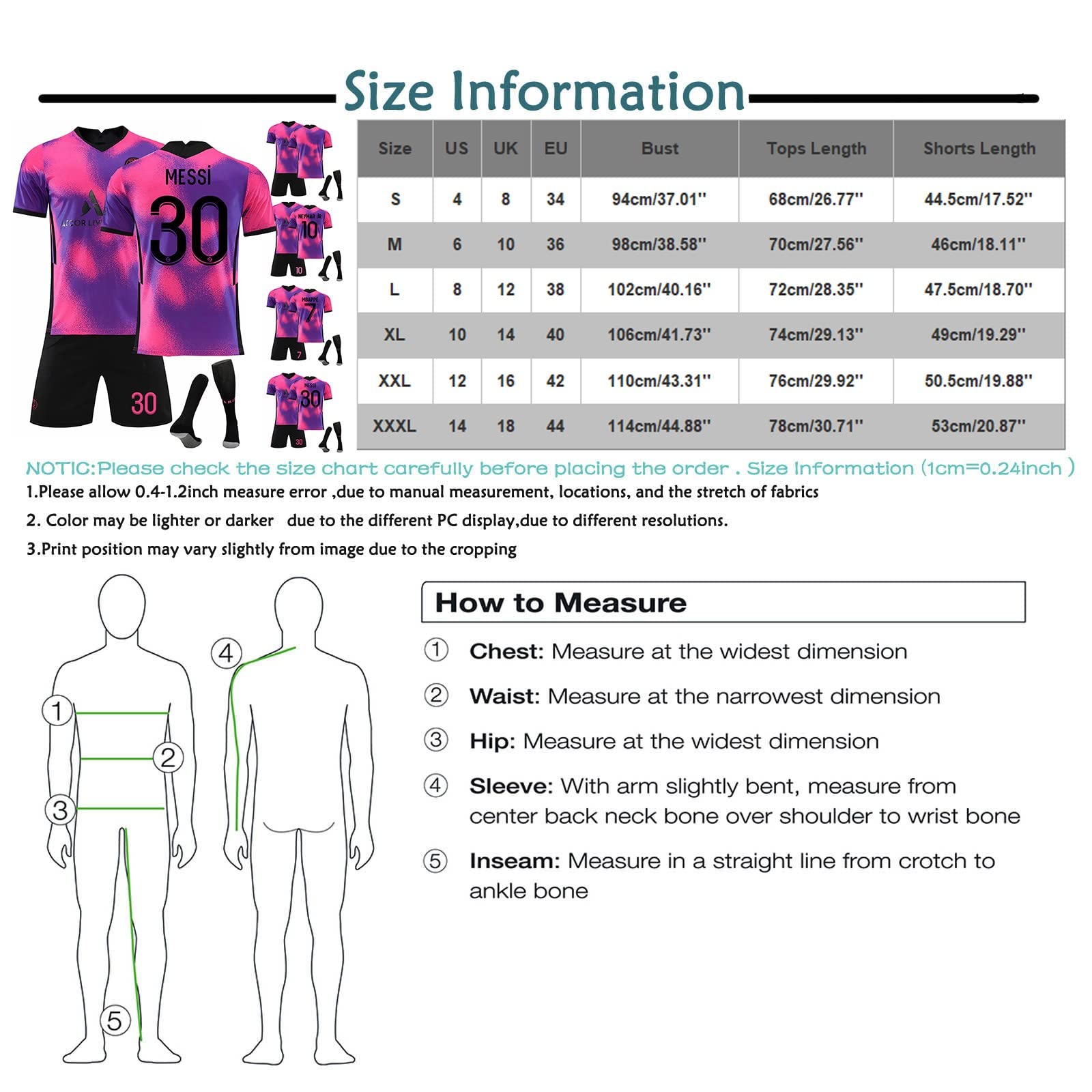 (Messi Adults XXL) Football Jersey PSG Home Away Kit with Socks No-30 Messi No-7 Mbappe No-10 Neymar Jr 2021-2022 Football Costume T-shirt Children Adult Football Football Training Wear Outdoor Sportswear Kits