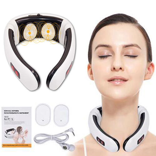 Electric Neck Massager 6 Modes with Body Pulse Patches Portable and Soothing Electric Pulse Neck Massager for Pain Relief Deep Tissue Massage Shoulder Back Cervical Vertebra Massage for Home Office Car Use