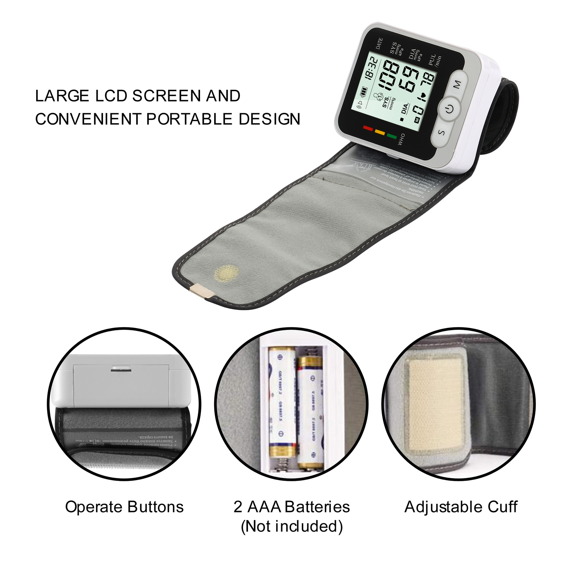 (Grey) Blood Pressure Monitor Wrist Accurate Automatic High Blood Pressure Monitors Portable LCD Screen