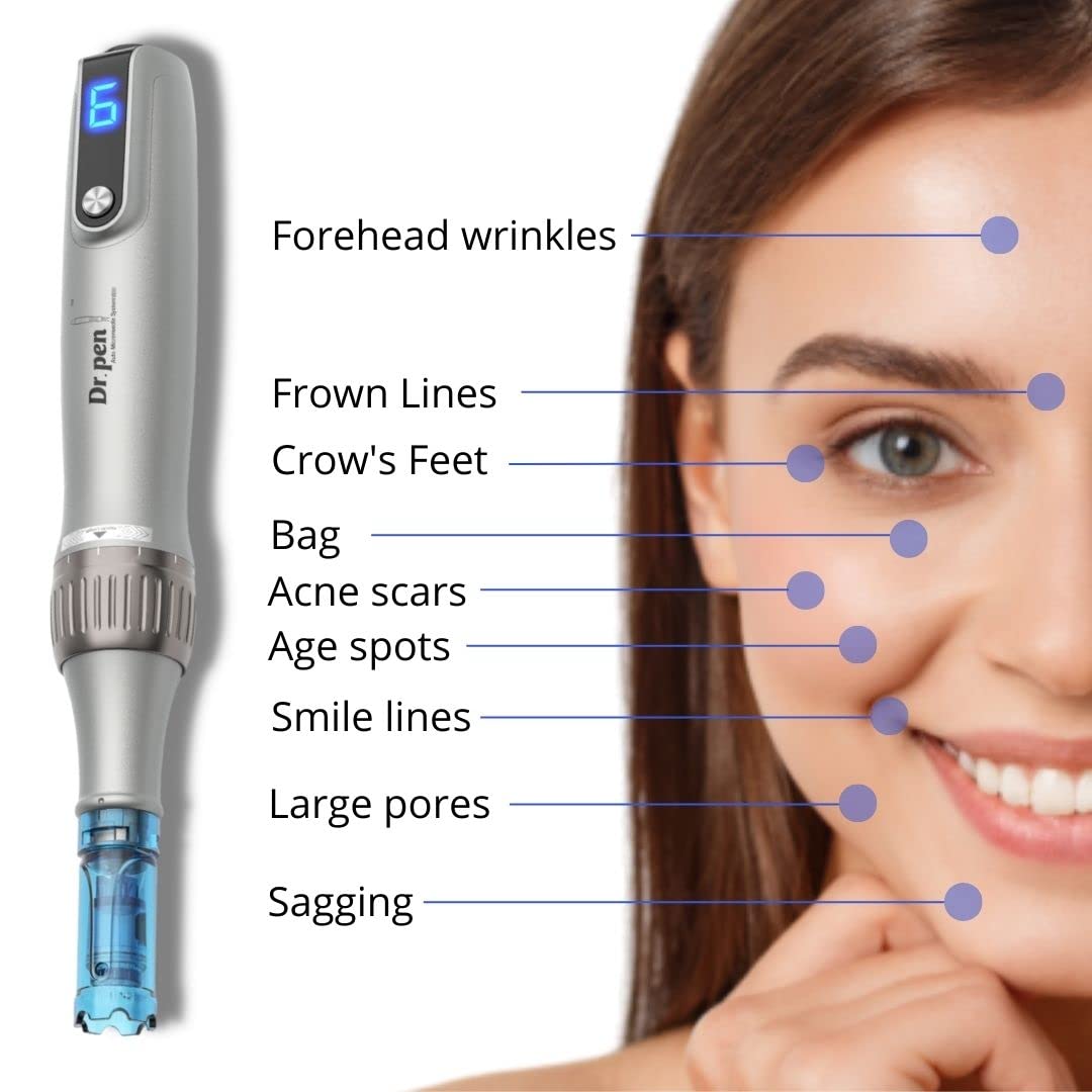 Dr. Pen Ultima M8S Professional Microneedling Pen Wireless Derma Pen Microneedle Dermapen for Hair Beard Growth Amazing Skin Pen for Face Body 2pcs 12pin 3pcs 18pin 3pcs 36pin Replacement Cartridges