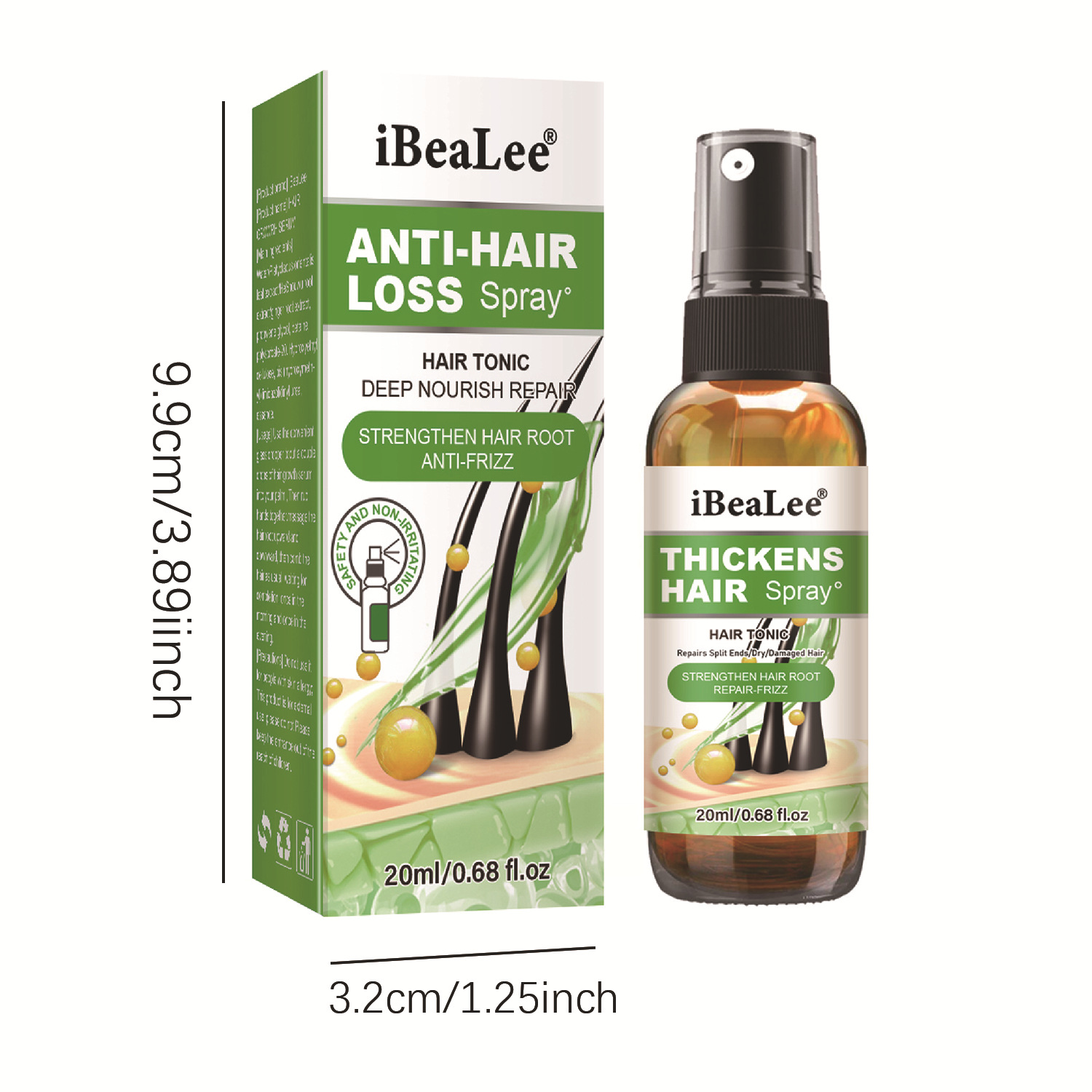 iBeaLee Anti-Hair Loss Spray Hair Growth Serum Tonic Deep Moisturize Repair Strengthen Hair Root Serum Anti-Frizz Care Scalp Nourish 20ml