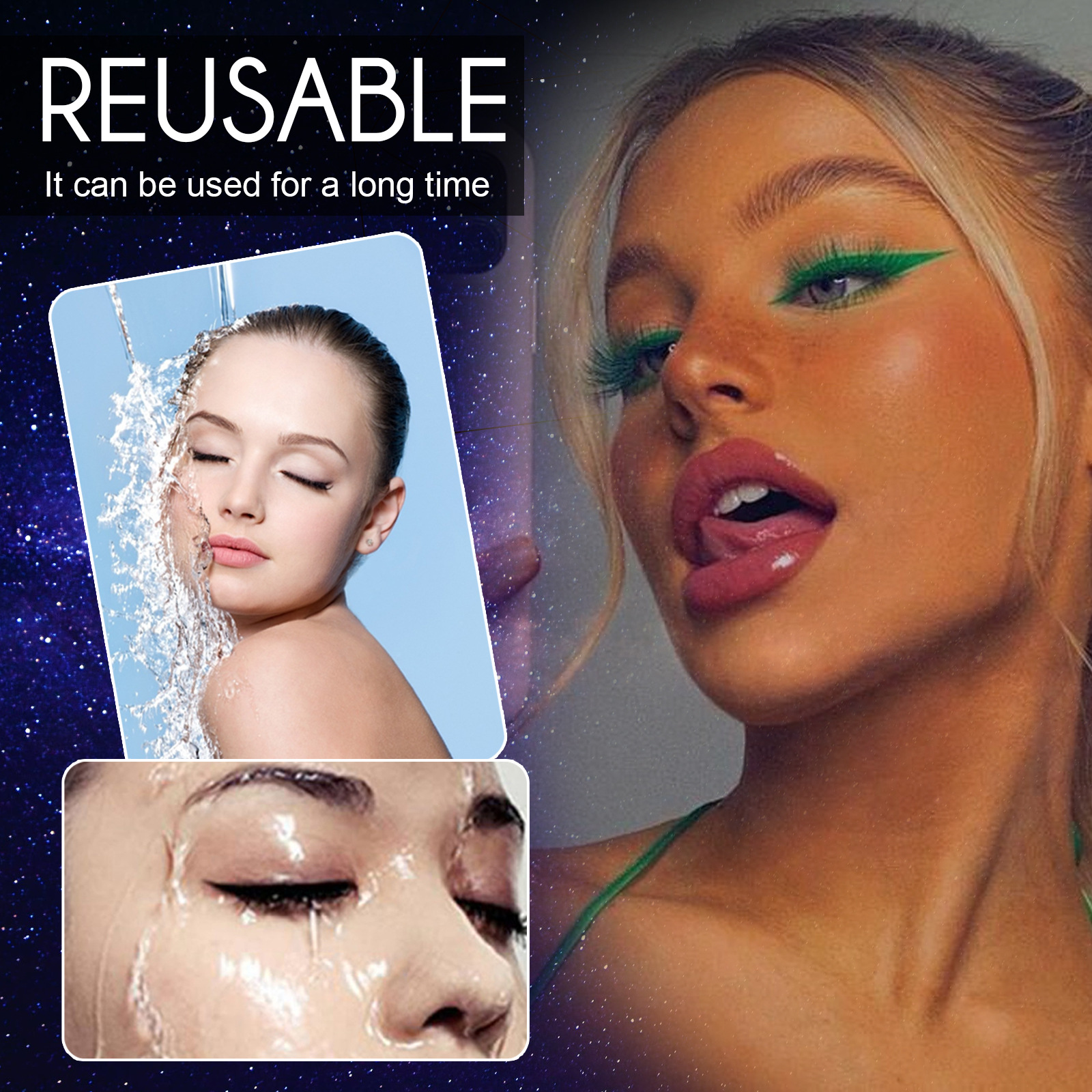 (Blue) False Eyelashes Self-Adhesive European 3D Glue-free Imitation Mink Hair Eyelashes for Stage Eye Makeup