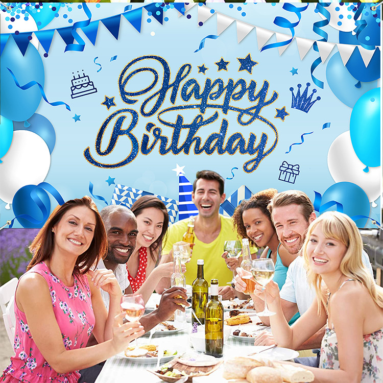 Happy Birthday Banner Backdrop Sign Decorations Backdrop Glitter Party Supplies Photo Background for Children Men Women