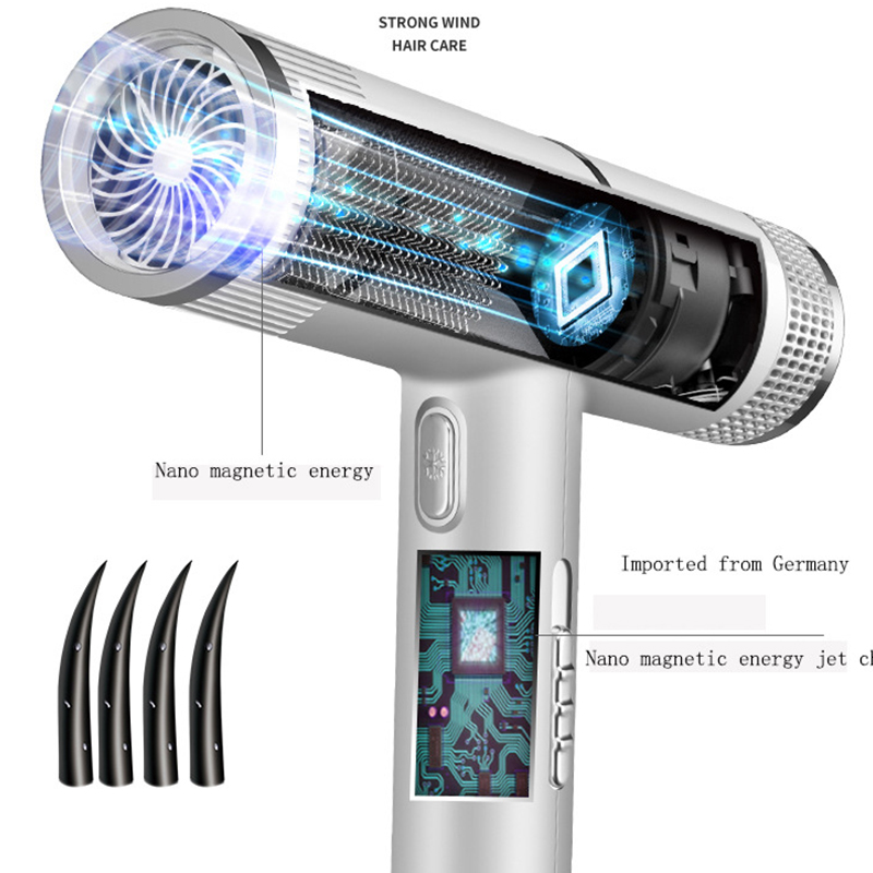 (Silver) Hair Dryer Professional Fast Drying Negative Ionic Blow Dryer Lightweight Powerful High-Speed No Heat Damage Intelligent Thermo-Control Low Noise