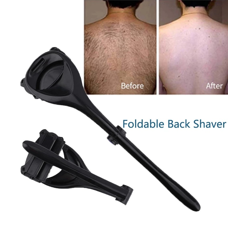 Manual Back Hair Shaver for Men Foldable Long Handle Body Hair Trimmer with Double Blade
