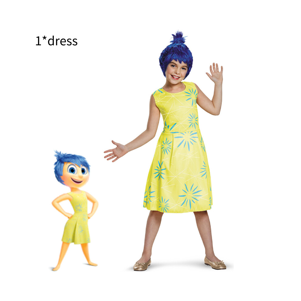 (Size 110) Disney Inside Out 2 Cosplay Costume Joy Cosplay Girls Fancy Dress Up Deluxe Child Costume Jumpsuit for Anime Character Fans Role Play