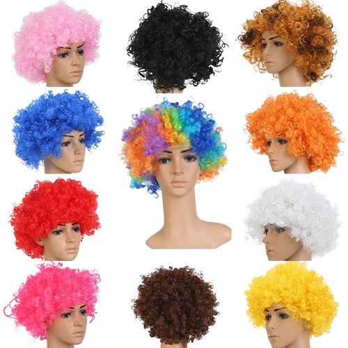 (Orange) Clown Wig Colorful Afro Curly Wig Cosplay for Men Women Mardi Gras Costume Party Wig Children and Adults Explosive Head Wig Funny Hair Props One Size