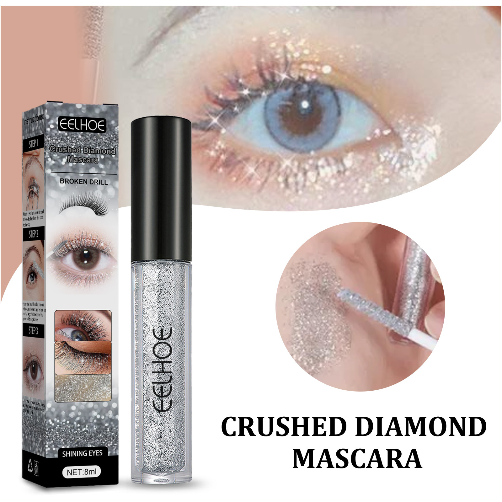(1pc Mascara) Diamond Glitter Mascara Quick Dry Long Lasting Waterproof Curling Thick Shiny Eyelash Sexy Mascara Stereotyping Shining Beauty Makeup  Cosmetics Tool UK