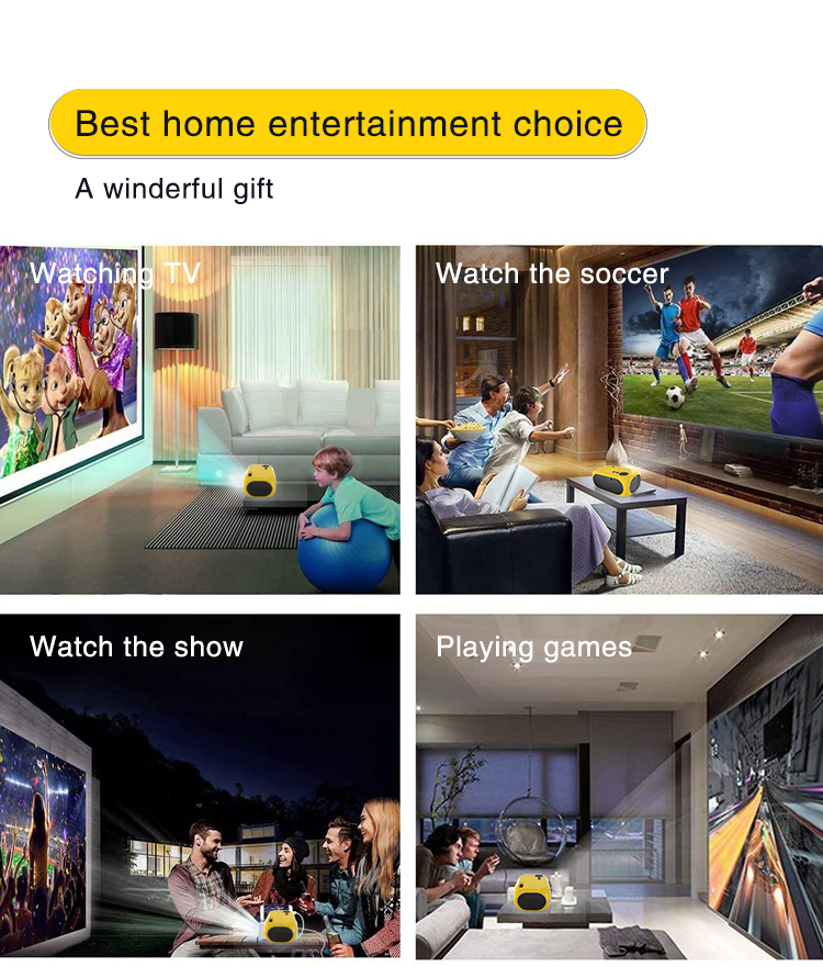 (Yellow Basic Version) MINI 4K Portable Projector Home Theater Portable HD 3D 1080P Home Cinema LED Video Game Laser Beam Projector Smart TV Box Through Port