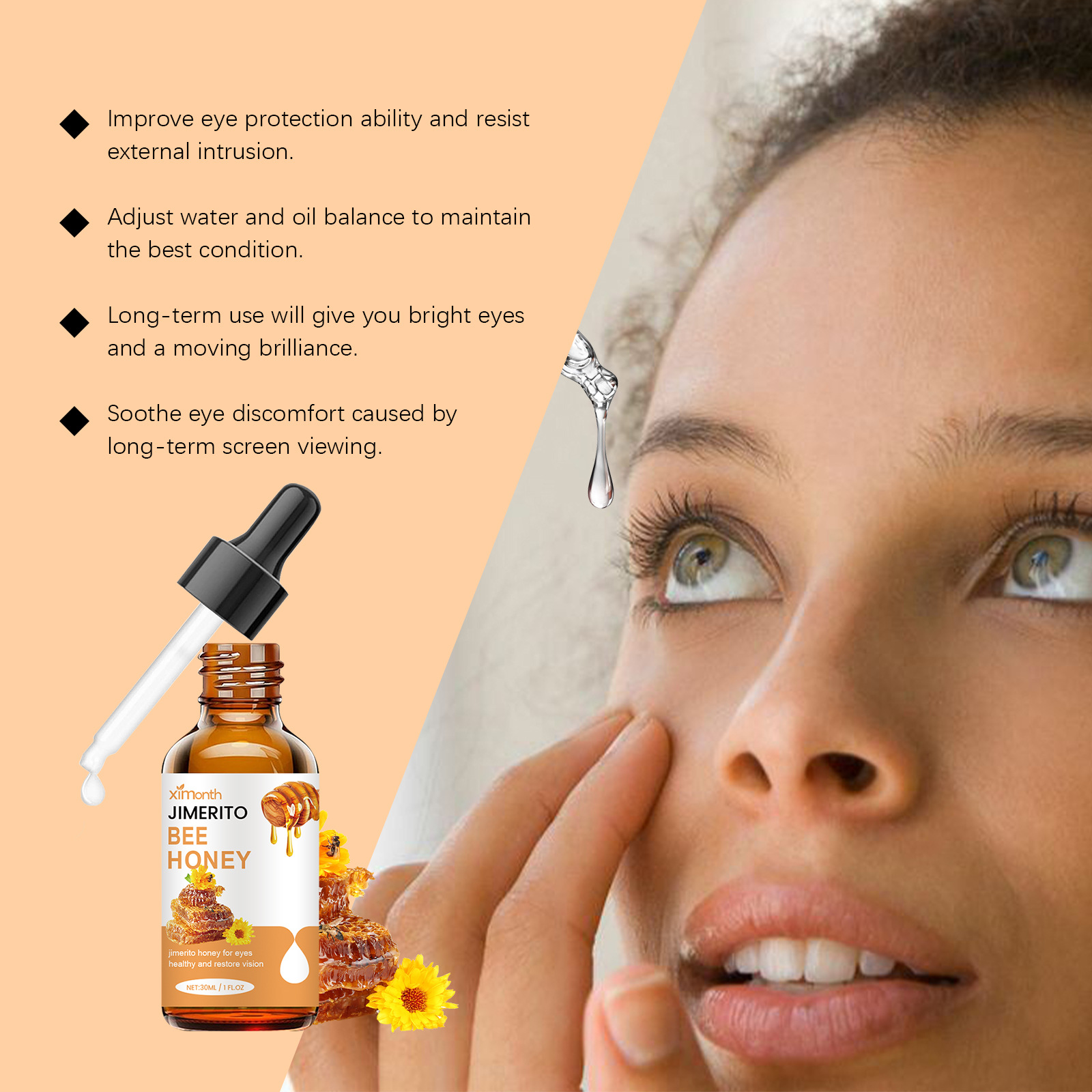 (1 PC) Eye Care Solution Bee Honey Eye Drops Fatigue Dry Eyes Astigmatism Blurred Vision Reliever Refreshing Moisturizing Improve Eyesight Soothing Eye Care Products