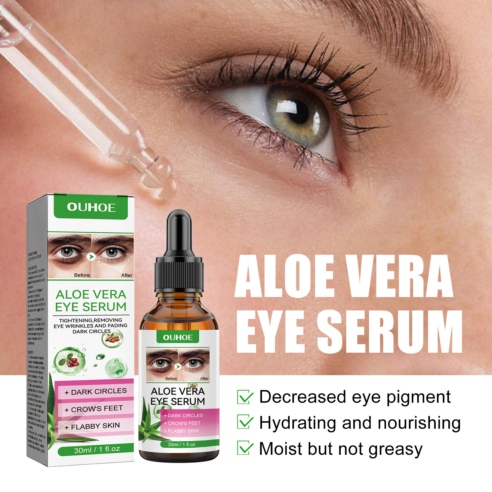 (1 PC) Anti Dark Circle Eye Serum Pigment Correction Remove Puffiness Eyes Bag Fades Fine Lines Moisturize Hydrating Nourish Aloe Vera Whitening Eye Essence