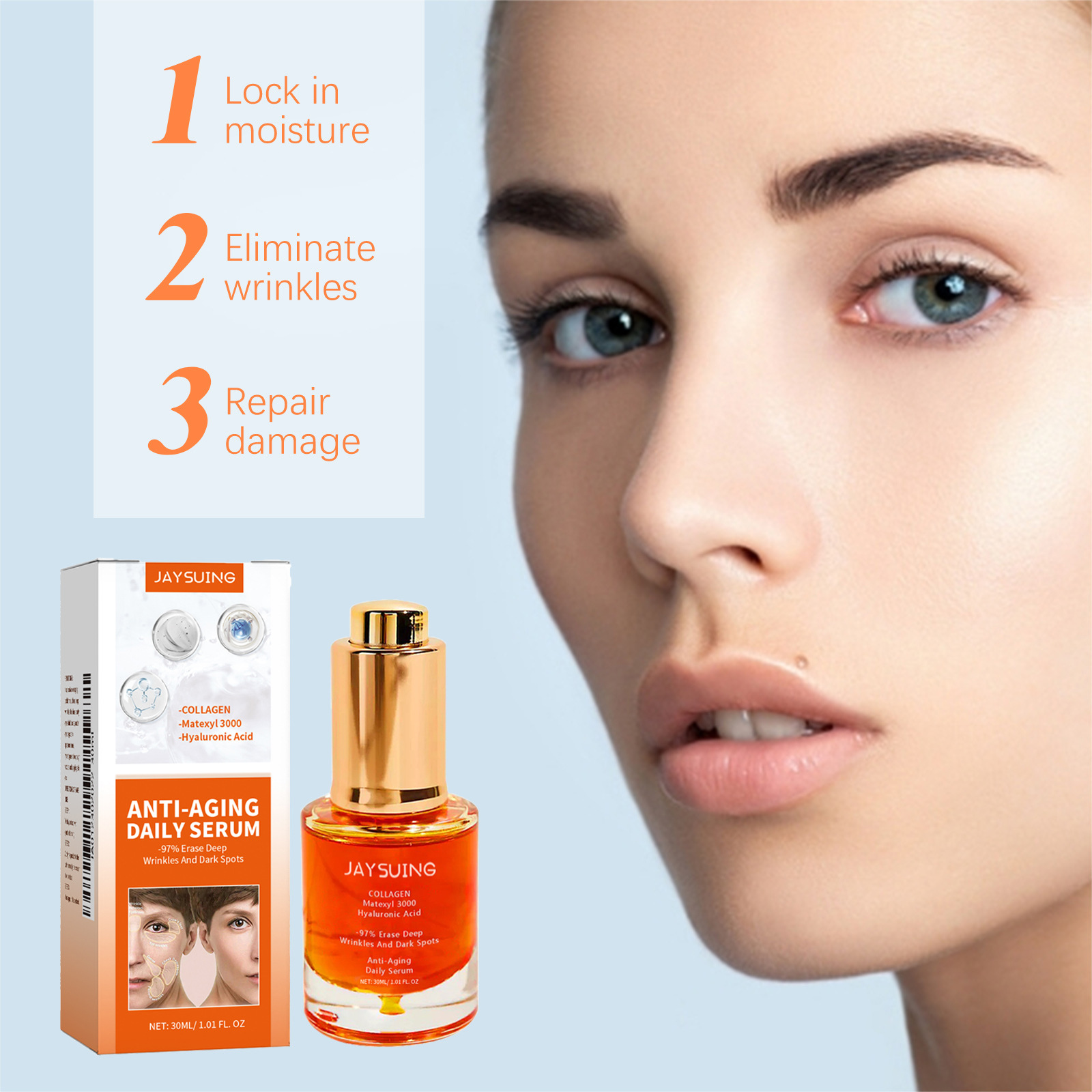 (1 PC) Collagen Boost Face Serum Fade Fine Lines Lifting Firming Deep Hydration Moisturizing Whitening Hyaluronic Acid Essence Anti Aging Skin Care Products