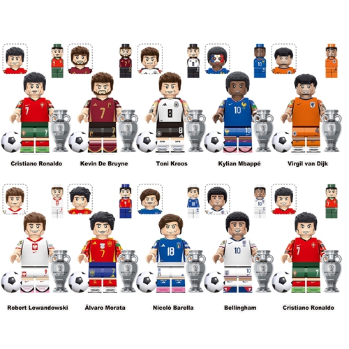 10Pcs Football World Team Player Football Figures Match Building Bricks Blocks Toys Gift Fit Lego Kevin Ronaldo