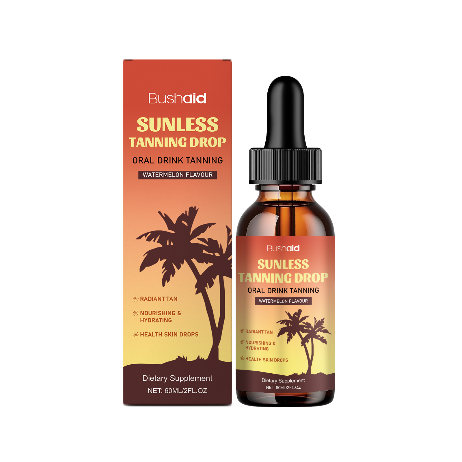 Sunless Tanning Drops Oral Drink Tanning Self Sunless Tan Drops for Face and Body Promotes Natural 60ml