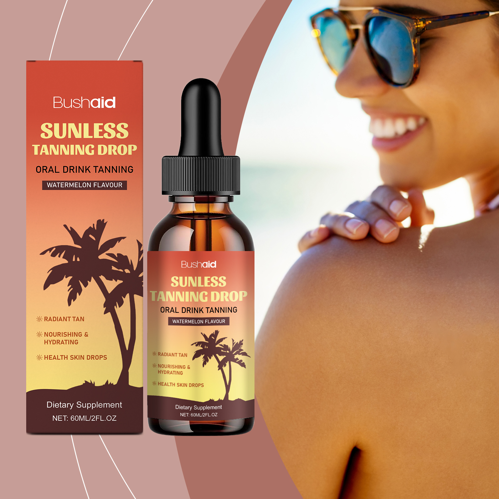 Sunless Tanning Drops Oral Drink Tanning Self Sunless Tan Drops for Face and Body Promotes Natural 60ml
