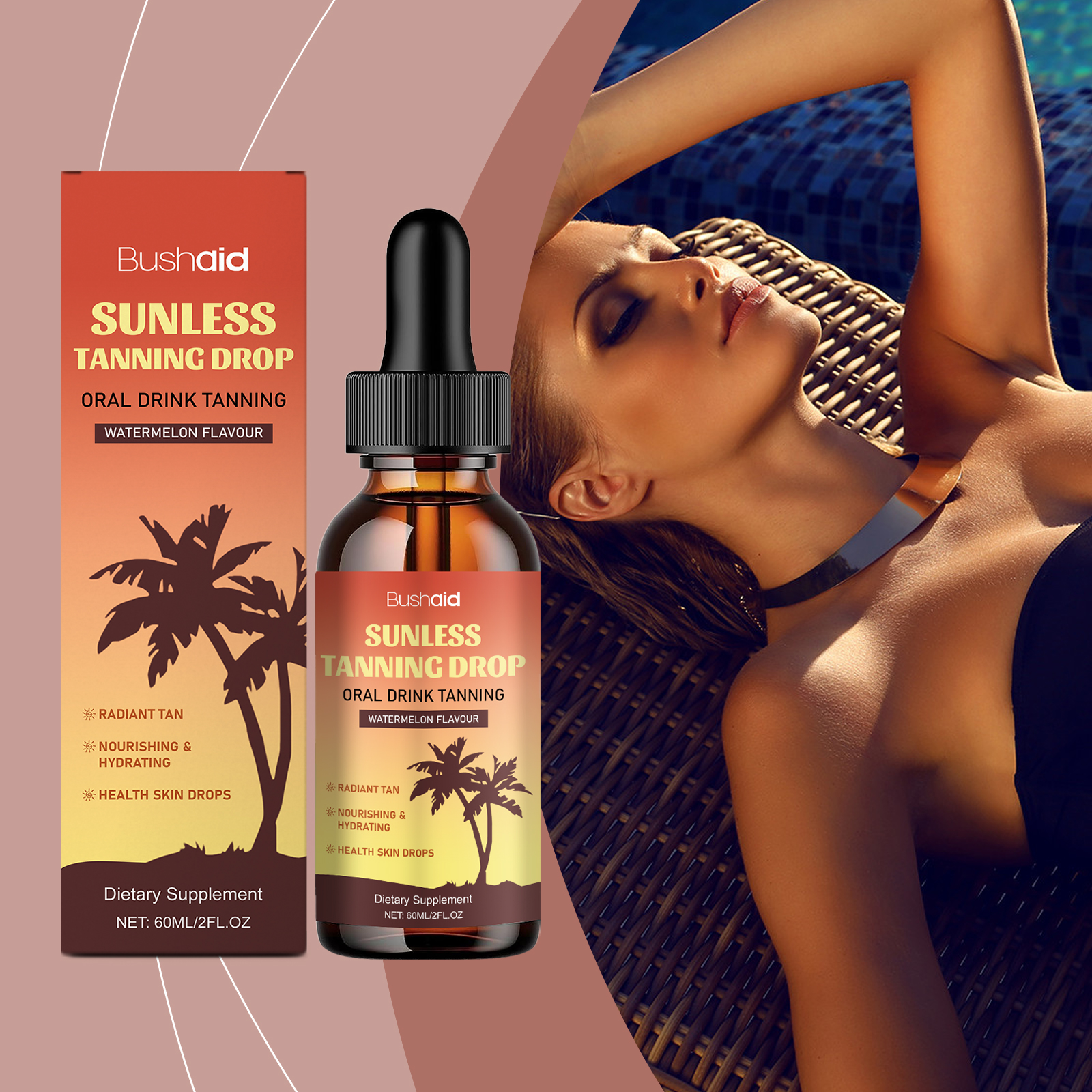 Sunless Tanning Drops Oral Drink Tanning Self Sunless Tan Drops for Face and Body Promotes Natural 60ml