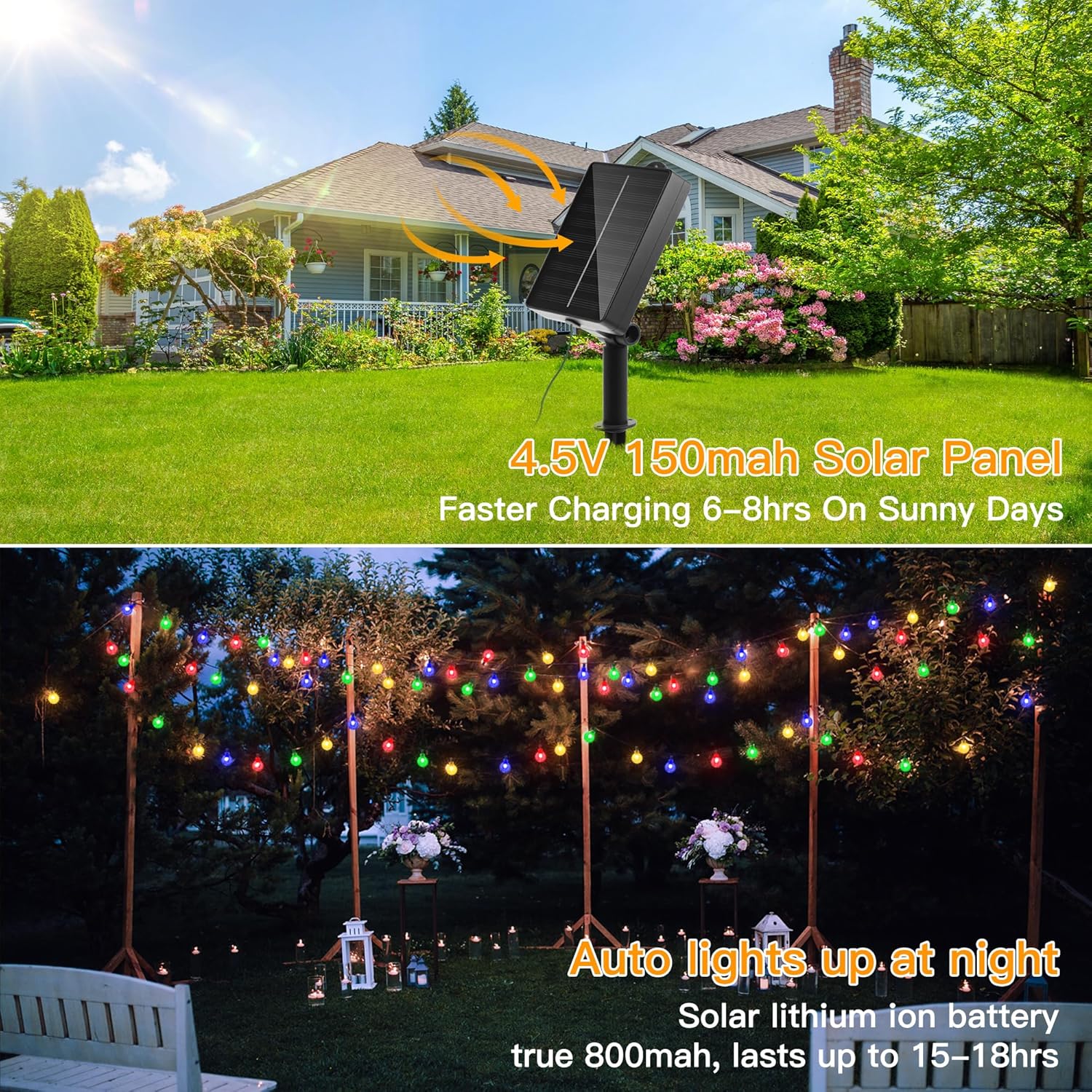(Warm White) Solar Lights Outdoor Garden 12m 100LEDs Fairy Lights Solar Powered Waterproof Warm White Crystal Ball 8 Modes Globe String Lights for Outside Indoor Gazebo Wedd